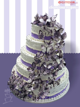 Сватбена торта на пет етажа с пеперуди