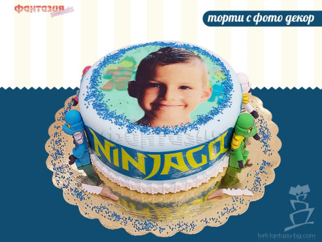 Детска торта с фондан и фото декор Ninjago - ver.1